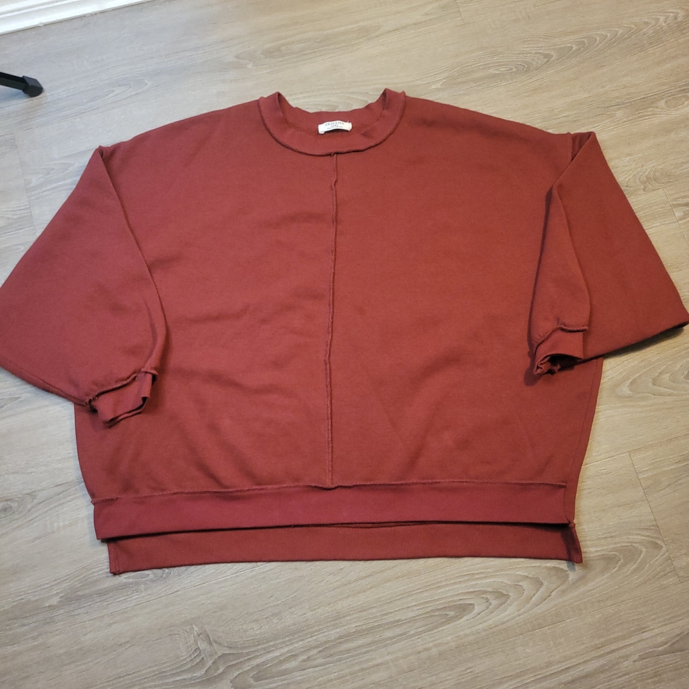 Zenana Womens Burgundy Crewneck Sweater Baggy 90's Style